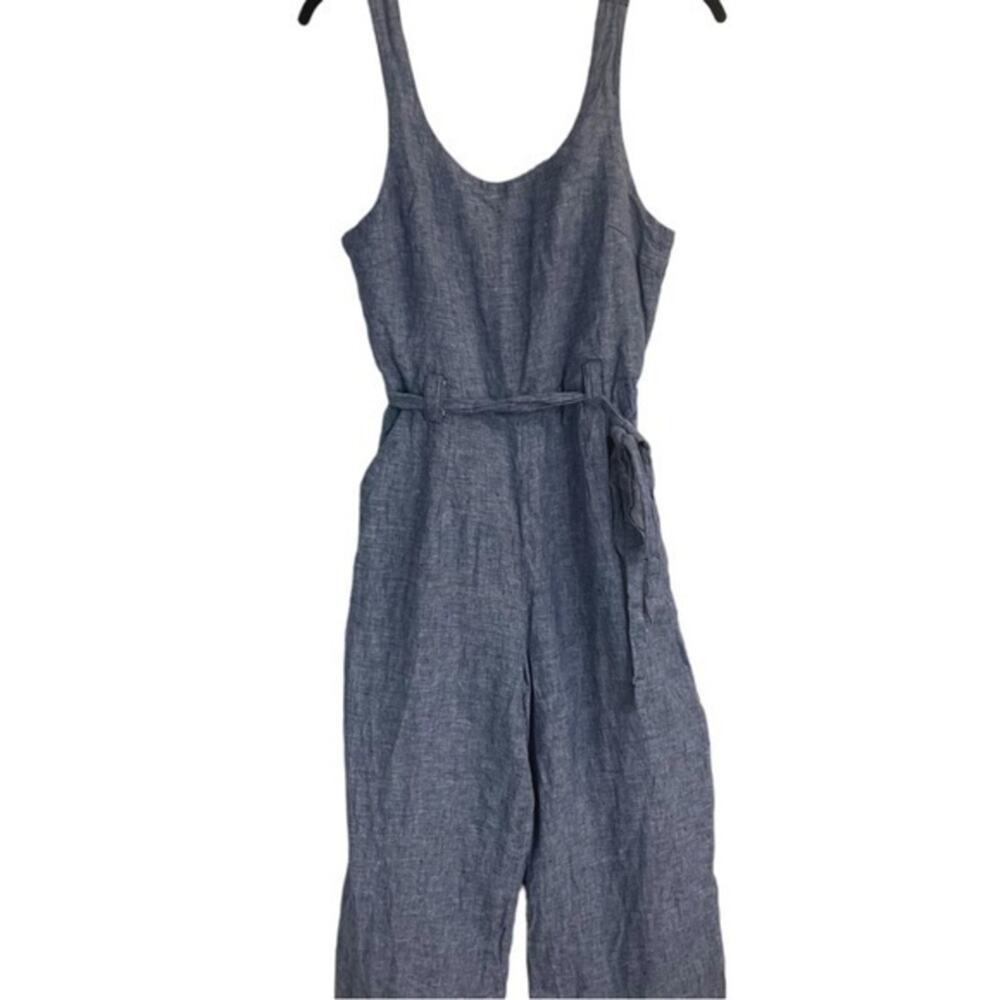 Rachel Zoe Jumpsuit Linen Scoop neck tank Belted Cropped Pants Size 2 - Picture 6 of 8